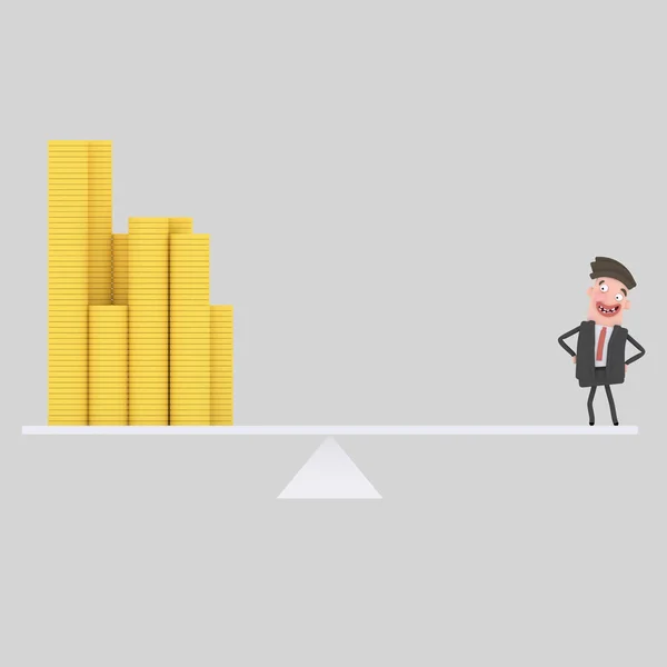 Executive man standing on money balance. .3d illustration — Stock Photo, Image