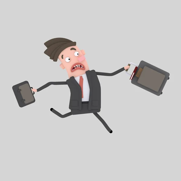Homem de negócios com mala a correr. Ilustração 3d — Fotografia de Stock