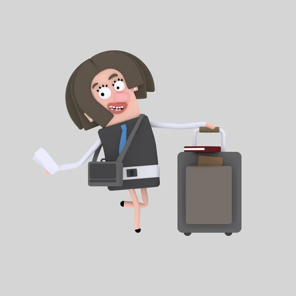 Bizneswoman z walizki. ilustracja 3D. — Zdjęcie stockowe