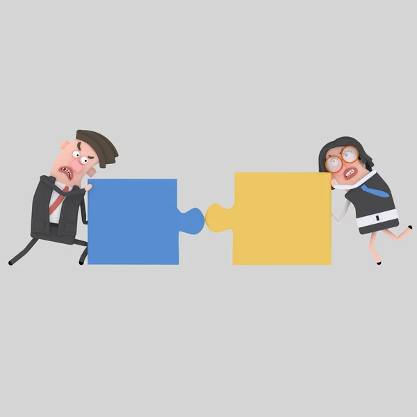 Uomini d'affari che litigano. Puzzle non si adattano.. Illustrazione 3d — Foto Stock