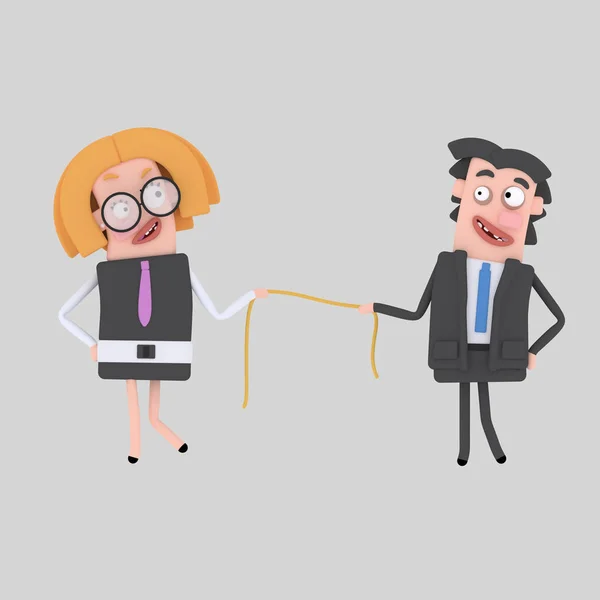 Una coppia d'affari che tira una corda. Illustrazione 3d — Foto Stock