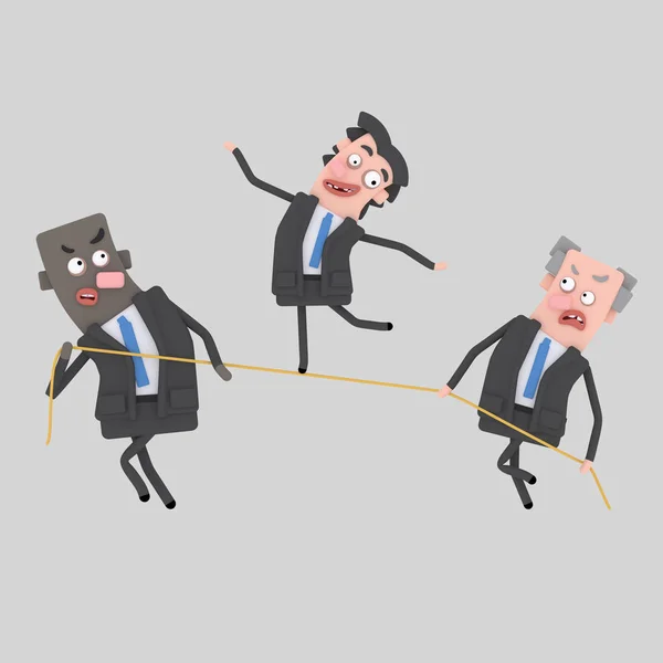 Empresario balanceándose sobre cuerda. Ilustración 3d — Foto de Stock