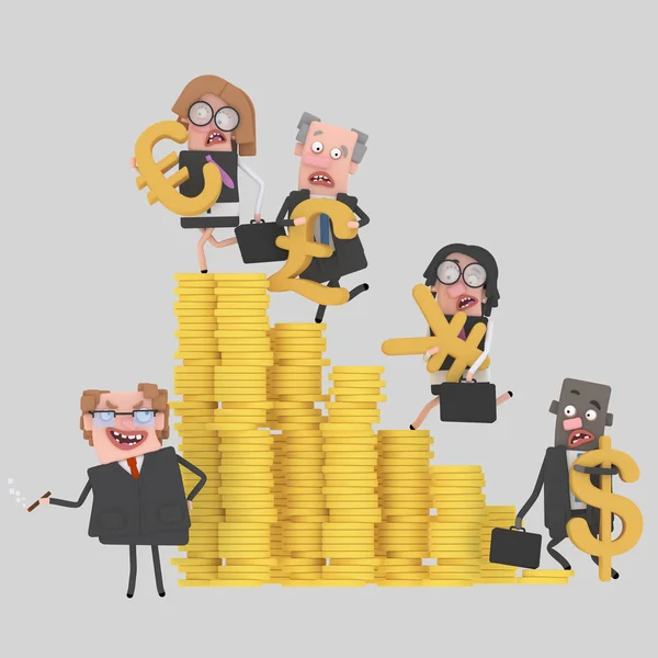 Teamwork climbing money mountain.3d illustration