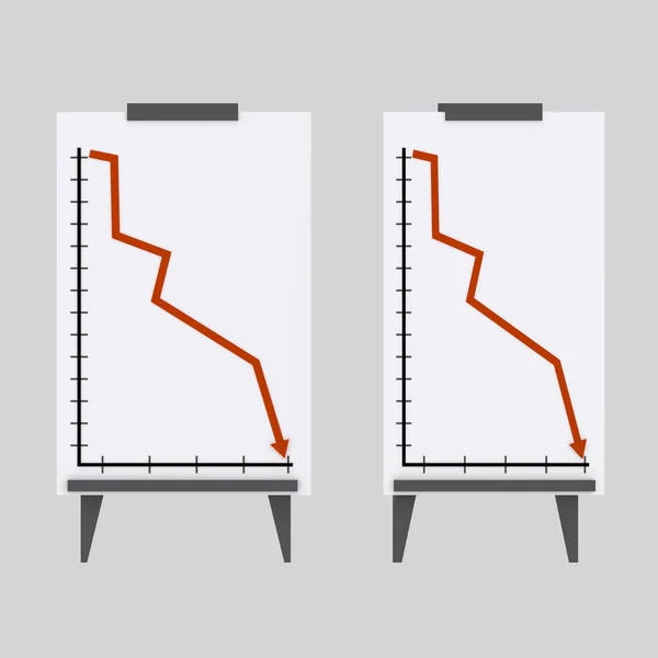 White board decrease graph.3d illustration