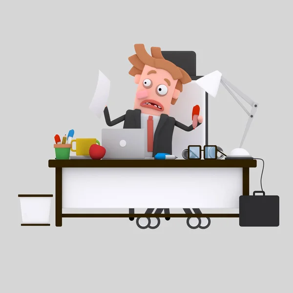 Nervous businessman working at office.illustration 3d — Stock Photo, Image