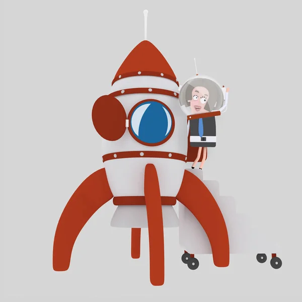 Businesswoman in a rocket.illustration 3d — Stock Photo, Image