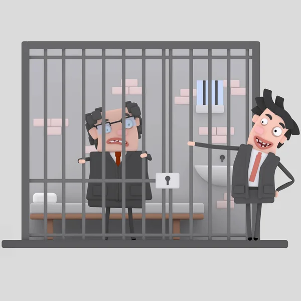 Homem rindo e apontando para preso man.illustration 3d — Fotografia de Stock