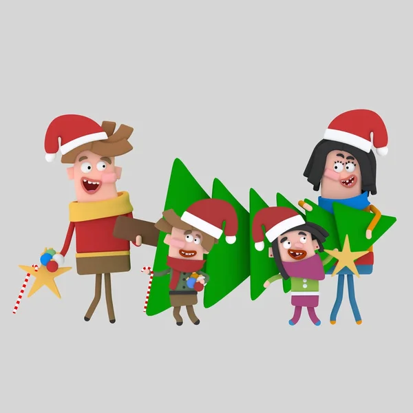Szczęśliwa Rodzina Drzewo Ilustracji Christmas — Zdjęcie stockowe