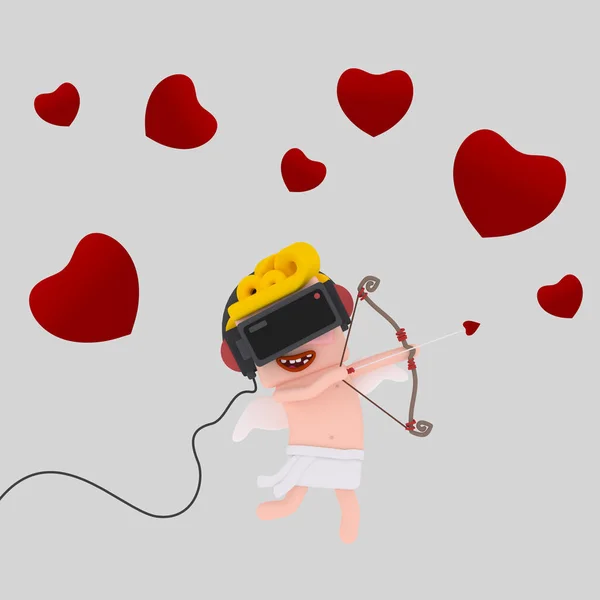 Cupid Med Virtuell Verklighet Illustration — Stockfoto