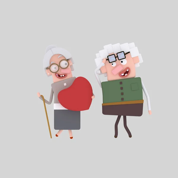 Old couple in love. 3d illustration