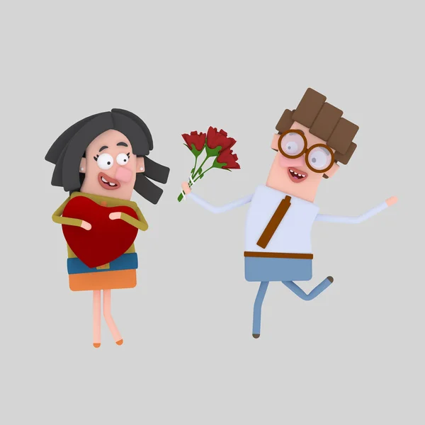Couple Avec Bouquet Roses Illustration — Photo