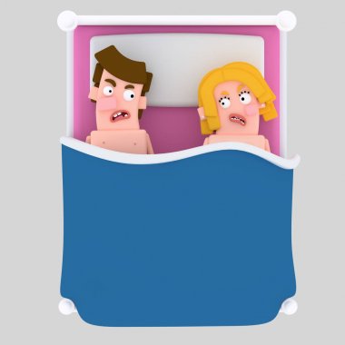 Kızgın çift yatakta. 3D çizim