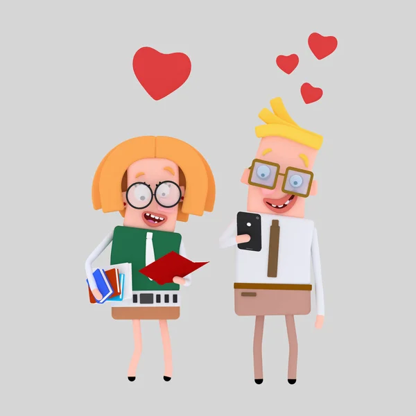 Nice couple in love reading. 3d illustration