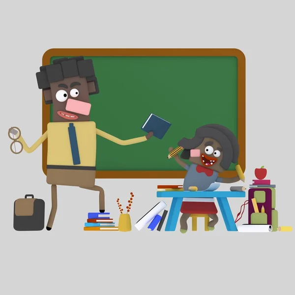 Black Teacher Teaching Black Student Illustration — Stock Photo, Image