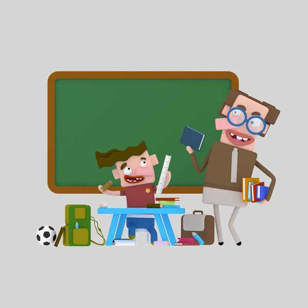 Teacher giving books. 3d illustration