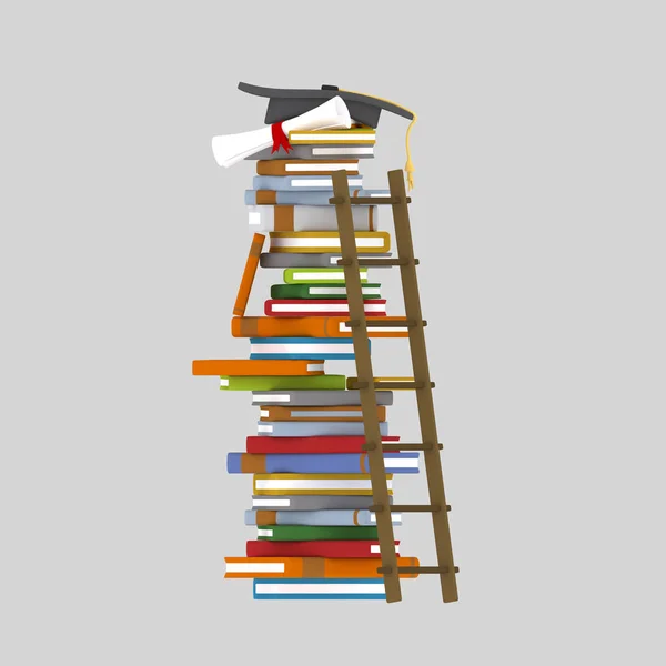 Scala Sulla Torre Dei Libri Illustrazione — Foto Stock