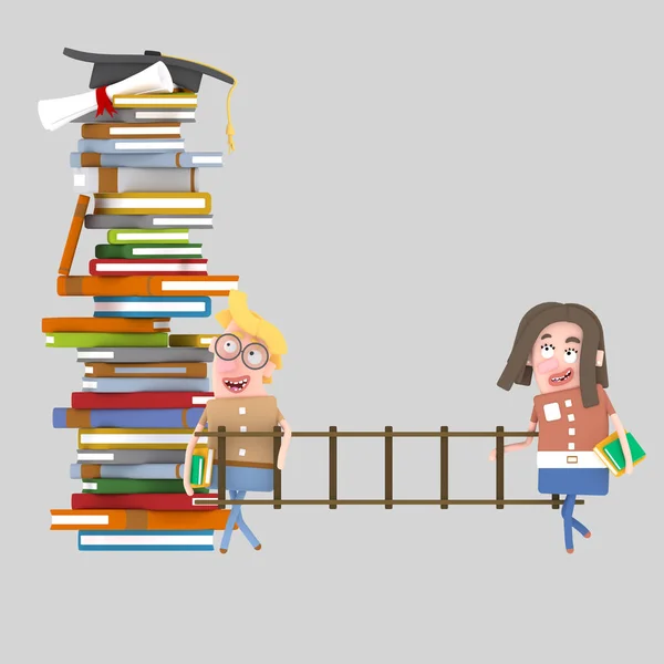 Studenten Die Een Ladder Illustratie — Stockfoto