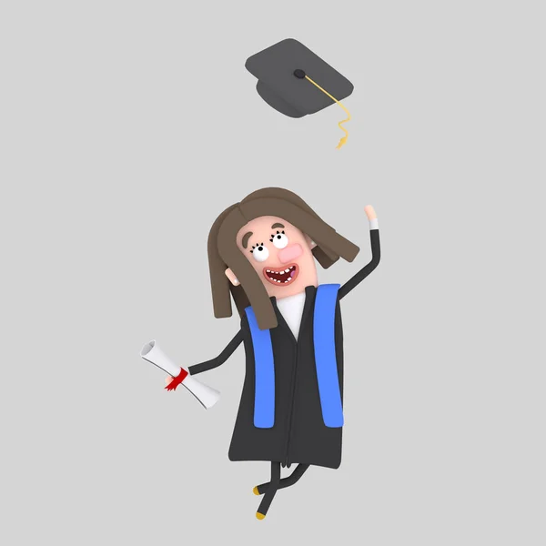 Graduate Girl Jumping Her Cap Air Illustration — Stock Photo, Image