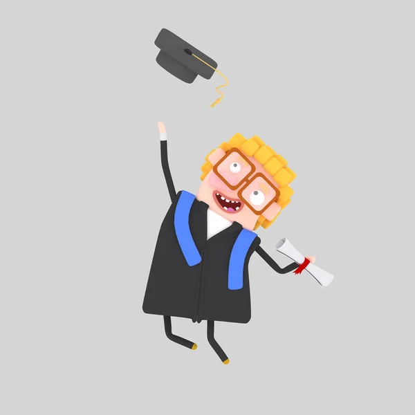 Graduate Pojke Hoppning Med Mössan Luften Illustration — Stockfoto