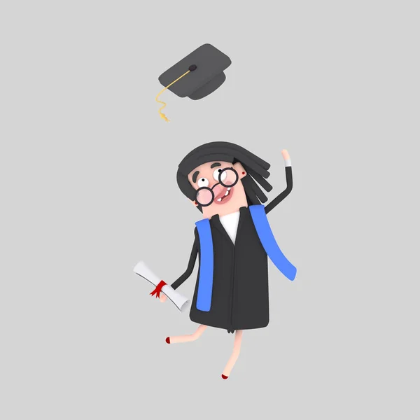 Uma Graduada Saltar Com Boné Ilustração — Fotografia de Stock