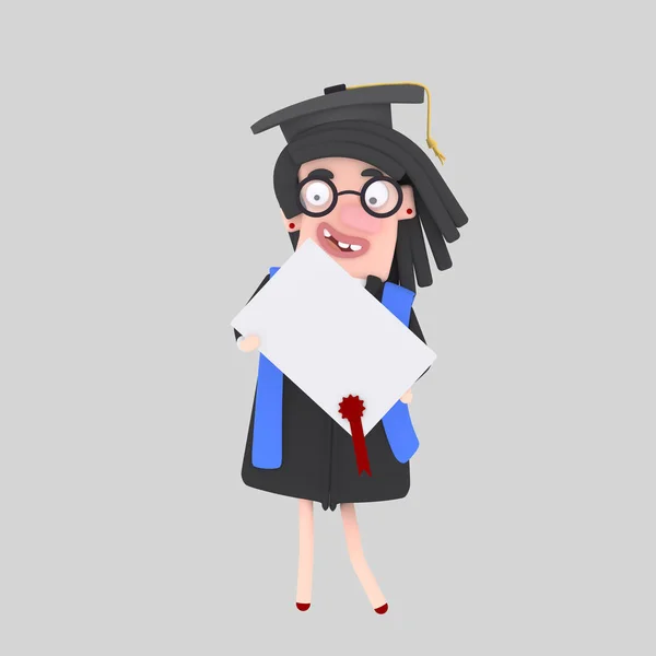 Absolventin Mit Diplomarbeit Illustration — Stockfoto