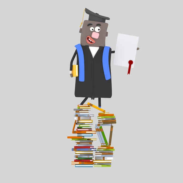 Graduate Balck Boy Diploma Paper Mountain Books Illustration — Stock Photo, Image