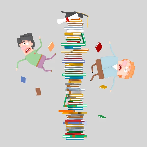 Schüler Fallen Vom Bücherberg Illustration — Stockfoto