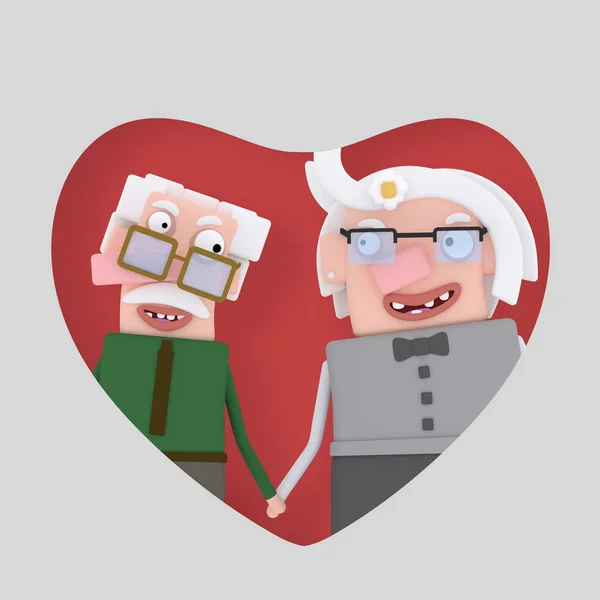 Älteres Verliebtes Paar Posiert Rotem Herz Fototermin Illustration — Stockfoto