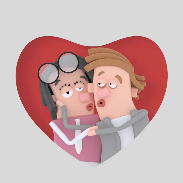 Fiatal Pár Csókolózás Belső Ábrán Piros Heart — Stock Fotó