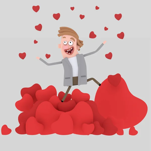 Man Kärlek Hjärtan Berg Illustration — Stockfoto