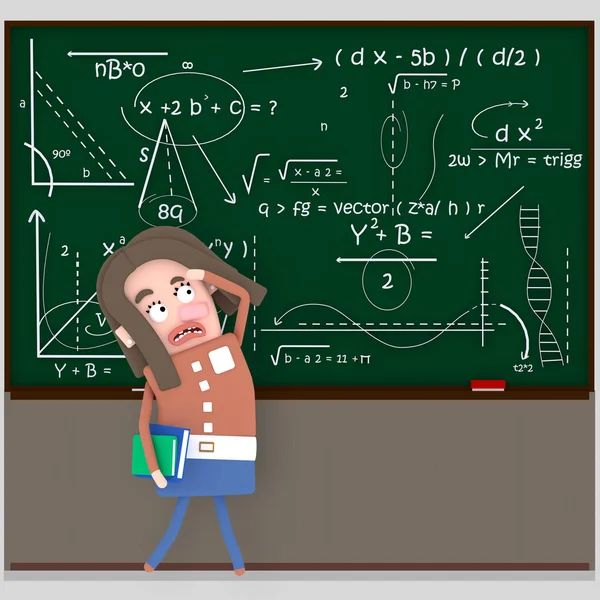 Martwi Się Uczeń Ogląda Chalkboard Ilustracja — Zdjęcie stockowe