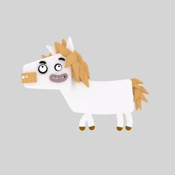 White horse. 3d animation