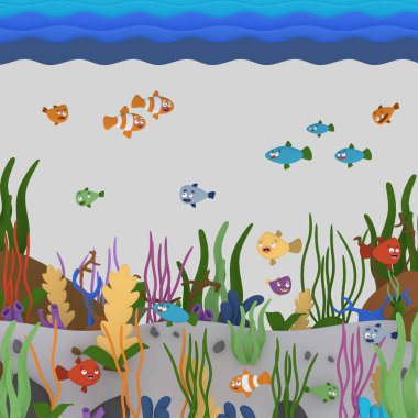 Suyun altında balıklar. 3d illüstrasyon