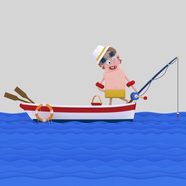 Adam balıkçılık için okuma. 3D çizim