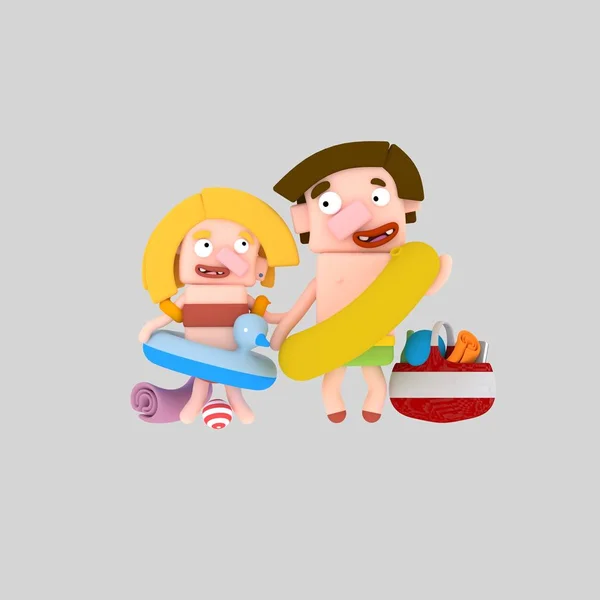 Couple Kids Beach Illustration — Stock Photo, Image