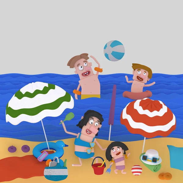 Familie Spelen Een Strand Illustratie — Stockfoto