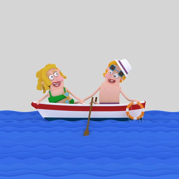 Couple on a boat. 3d illustration