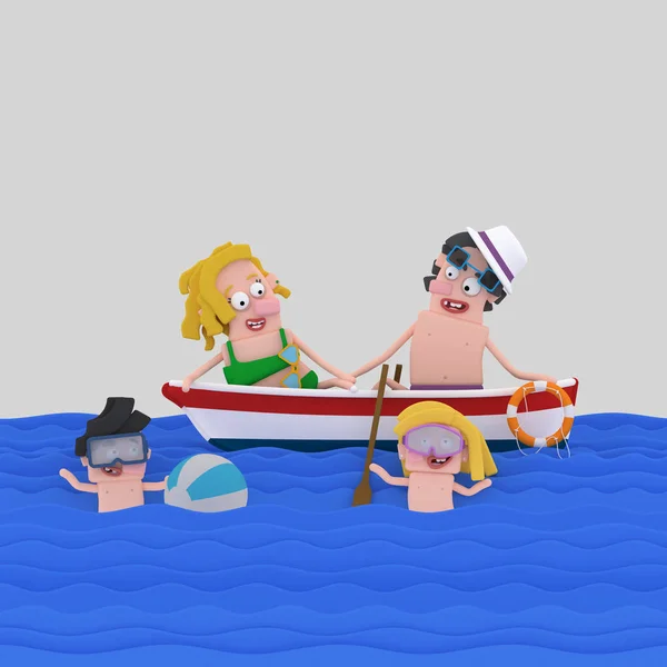 Familie Auf Einem Boot Illustration — Stockfoto