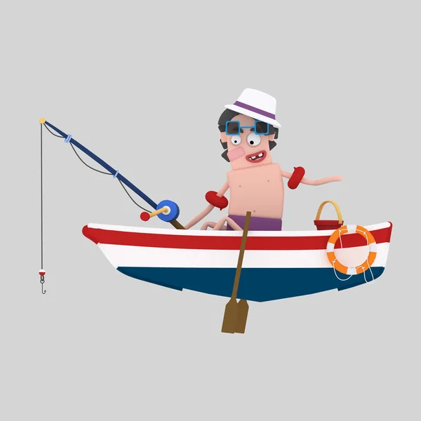 Man Een Boot Vissen Illustratie — Stockfoto