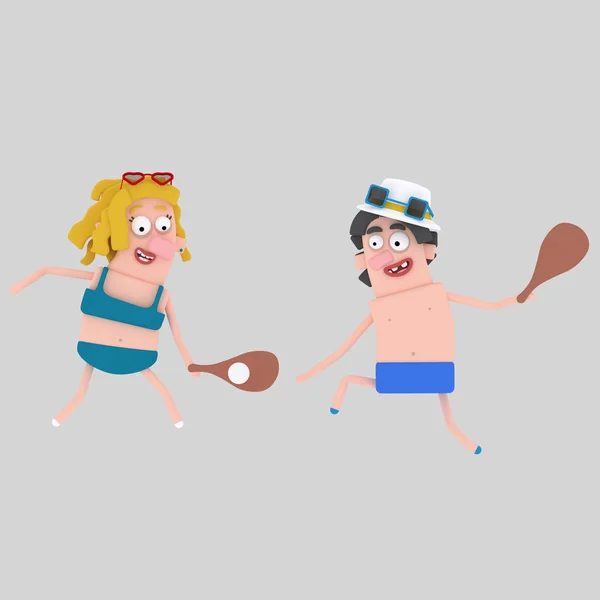 Couple Jouant Sur Une Plage Illustration — Photo