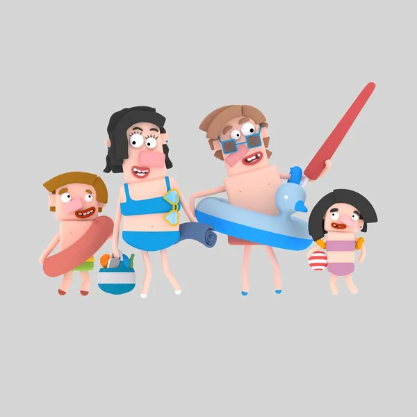 Family Going Beach Illustration — Stock Photo, Image