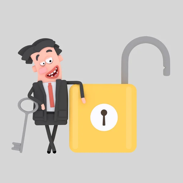 Businessman Opened Padlock Illustration — Stock Photo, Image