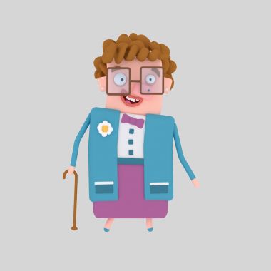 Eski sopa ile yürüyen kadın. 3D çizim.