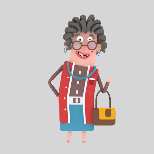 Old woman holding a handbag. 3d illustration.