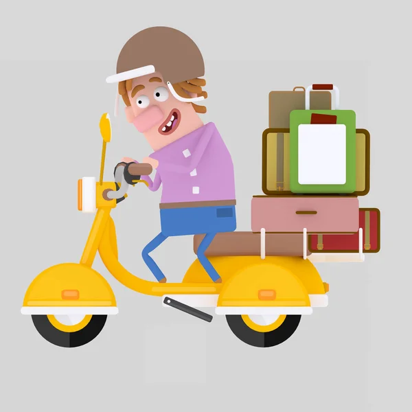 Homme Conduisant Une Moto Avec Des Bagages Illustration — Photo