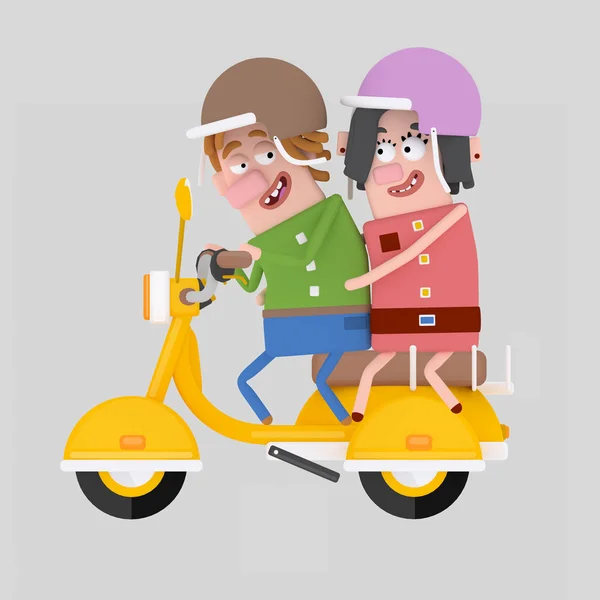 Couple in love driving motorcycle. 3d illustration