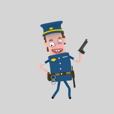 Genç polis silahı. 3D çizim