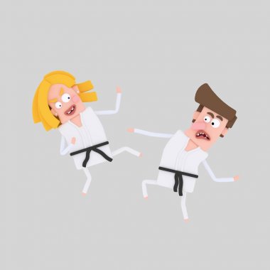 Çift pratik karate. 3D çizim