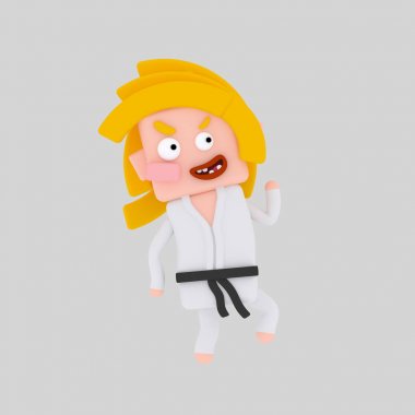 Karate pratik kız. 3D çizim
