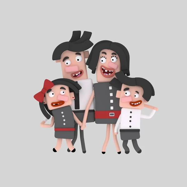 Brunett Familj Illustration — Stockfoto